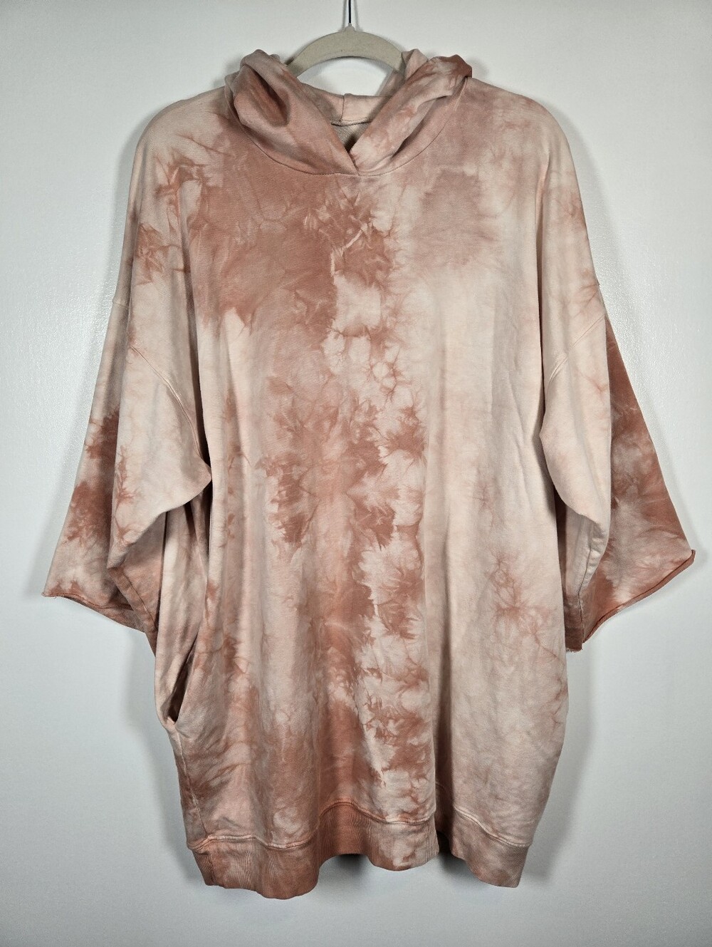 Urban Muu Muu Light Pink Tye Dye Oversized Hoodie Tunic Sweatshirt One Size
